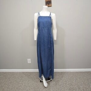 Vintage Y2K Denim Maxi Dress IT 46 US L Empire‎ Waist Strappy Criss Cross Back